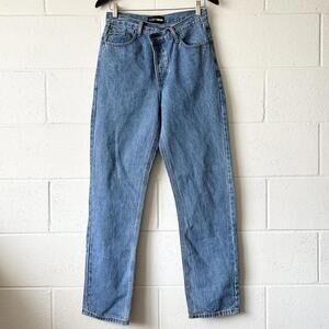 FashionNova Medium Wash Denim Cross Over Straight Leg Denim Jeans Women's Size 3